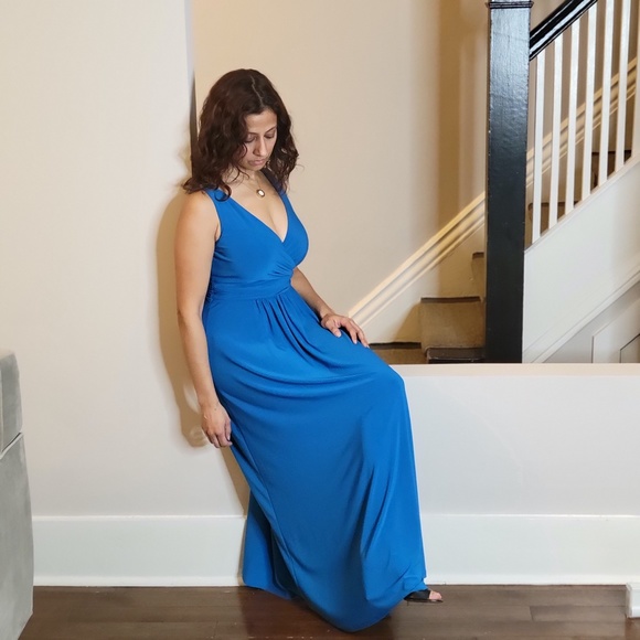 LAUREN RALPH LAUREN Sleeveless V-neck Jersey Formal Maxi Dress Royal Blue size 0 - Picture 5 of 15